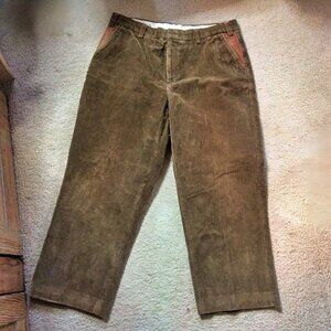 Orvis Men's Corduroy Pants Size 38 Olive Green Leather Pockets